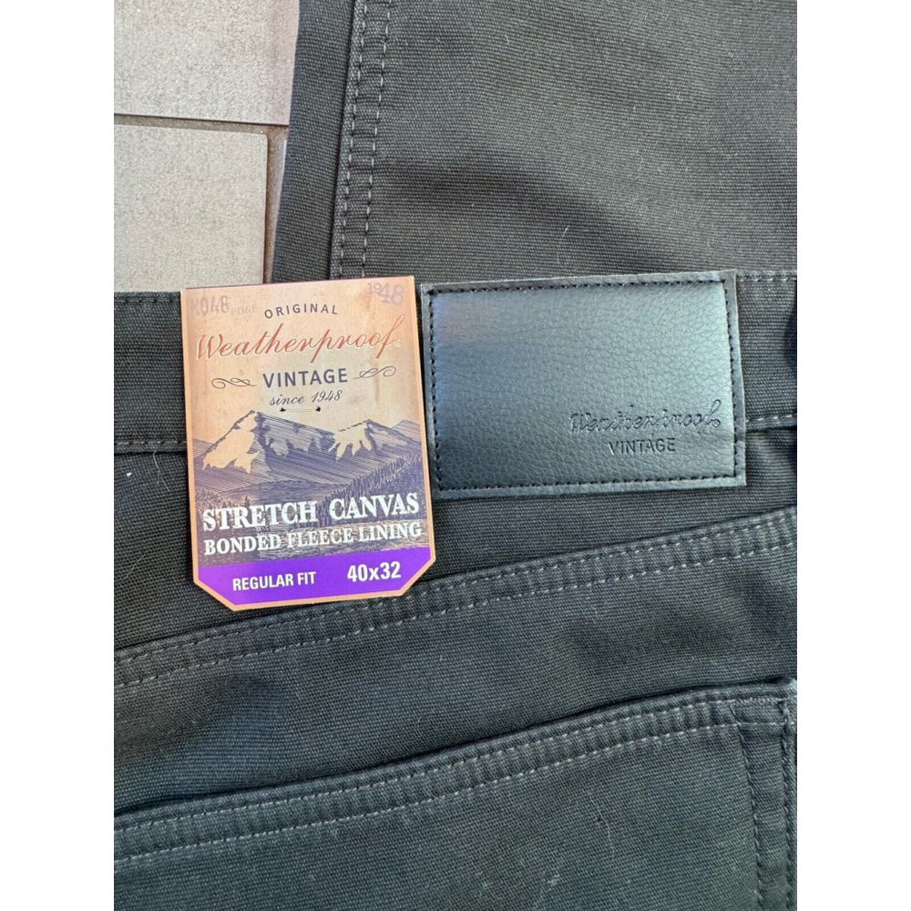 Weatherproof Vintage Men's Stretch Canvas Regular Fit Fleece-Lined Pants - Picture 3 of 5